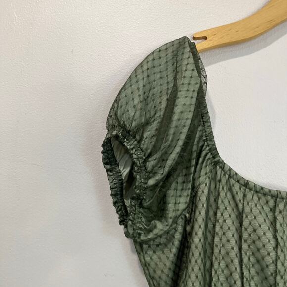 Anthropologie Green Puff Sleeve Corset Peplum Square Neck Top Size XL - Picture 5 of 9